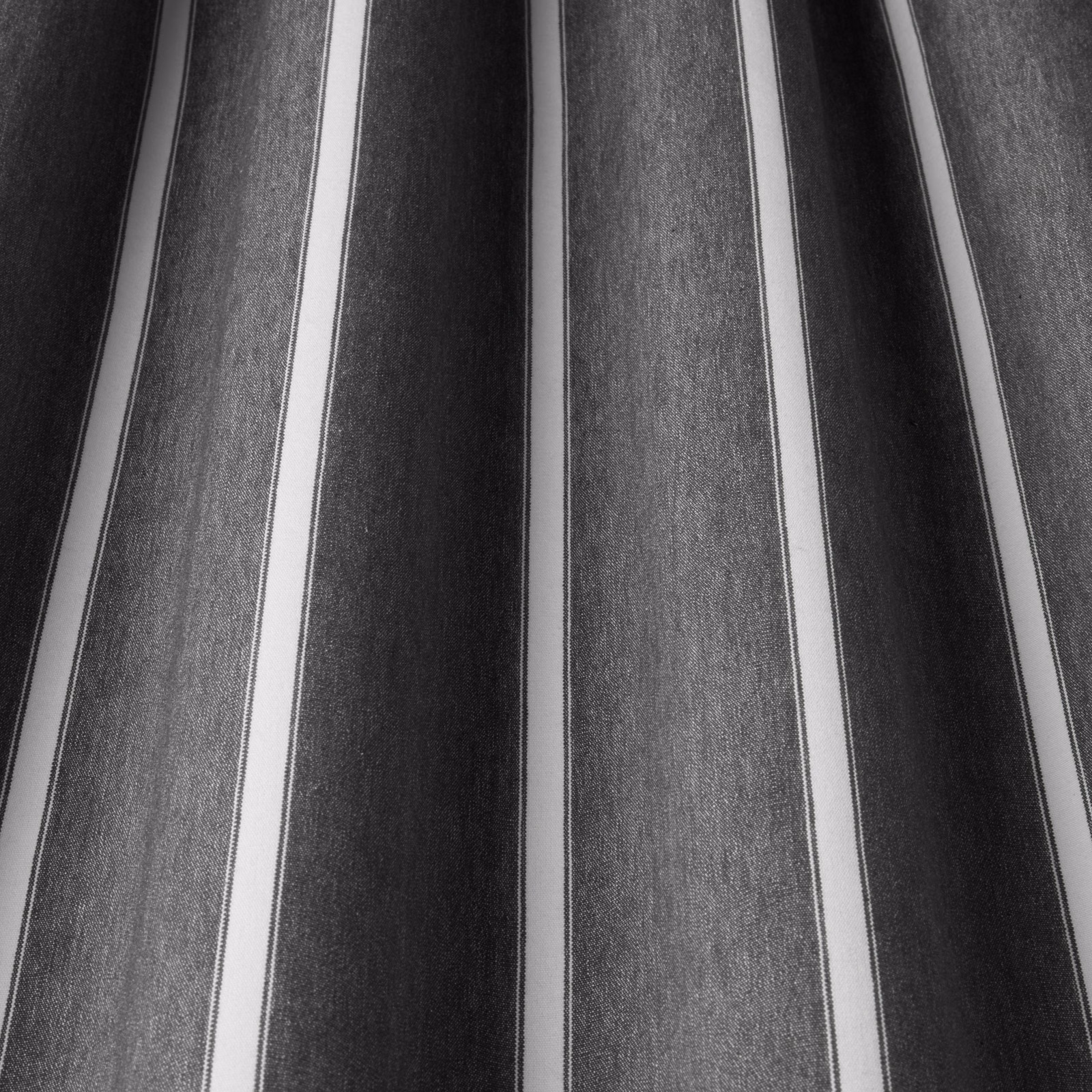 Slate grey and charcoal vertical stripes with slim pale bands on woven cotton