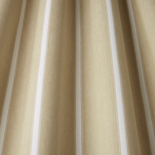 Close-up of warm stone beige vertical stripes on softly woven cotton fabric