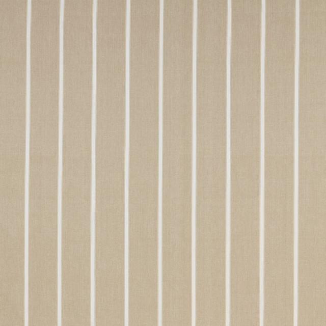 Taupe and cream vertical stripe cotton fabric with a fine flat weave