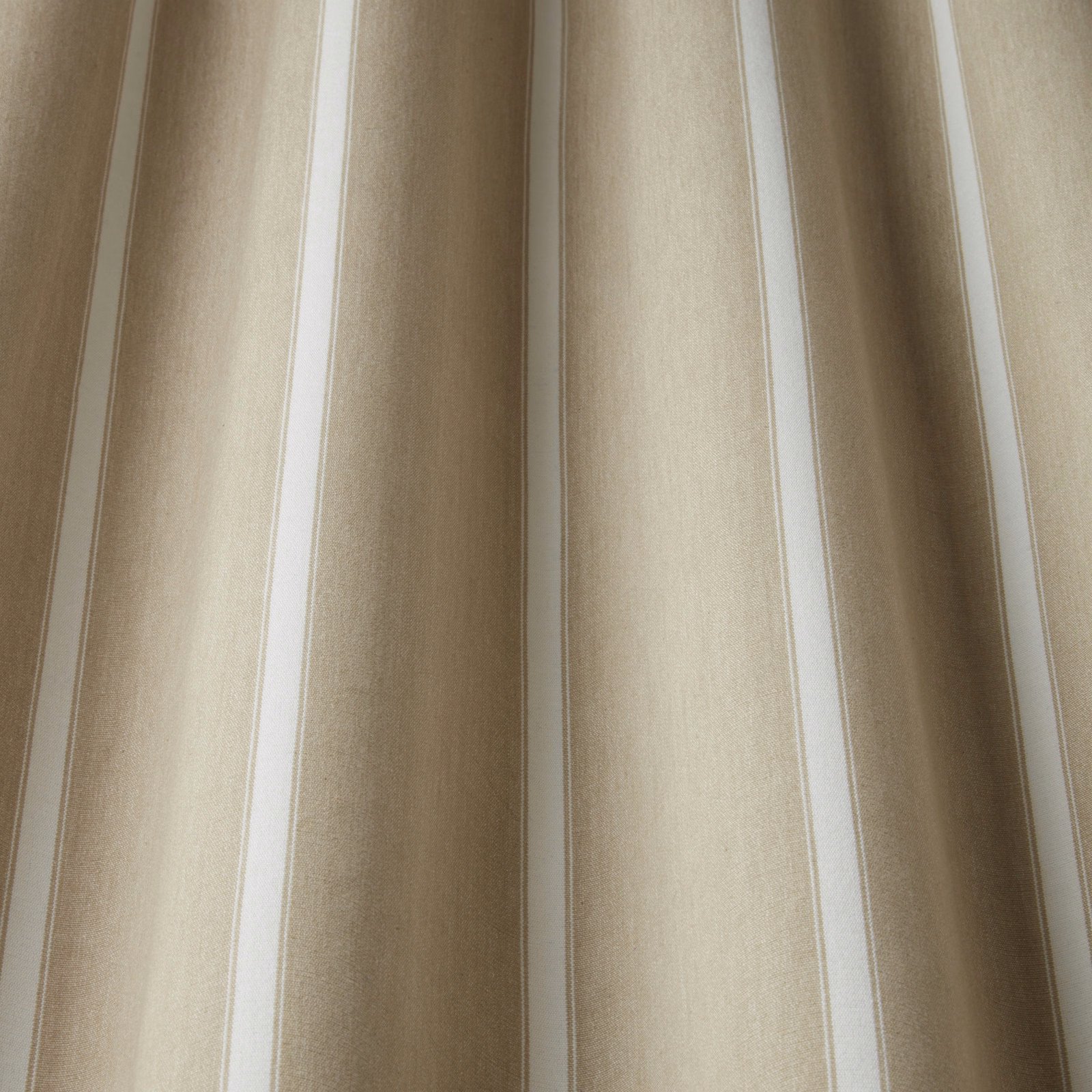 Warm taupe and cream woven stripe fabric with a soft matte texture
