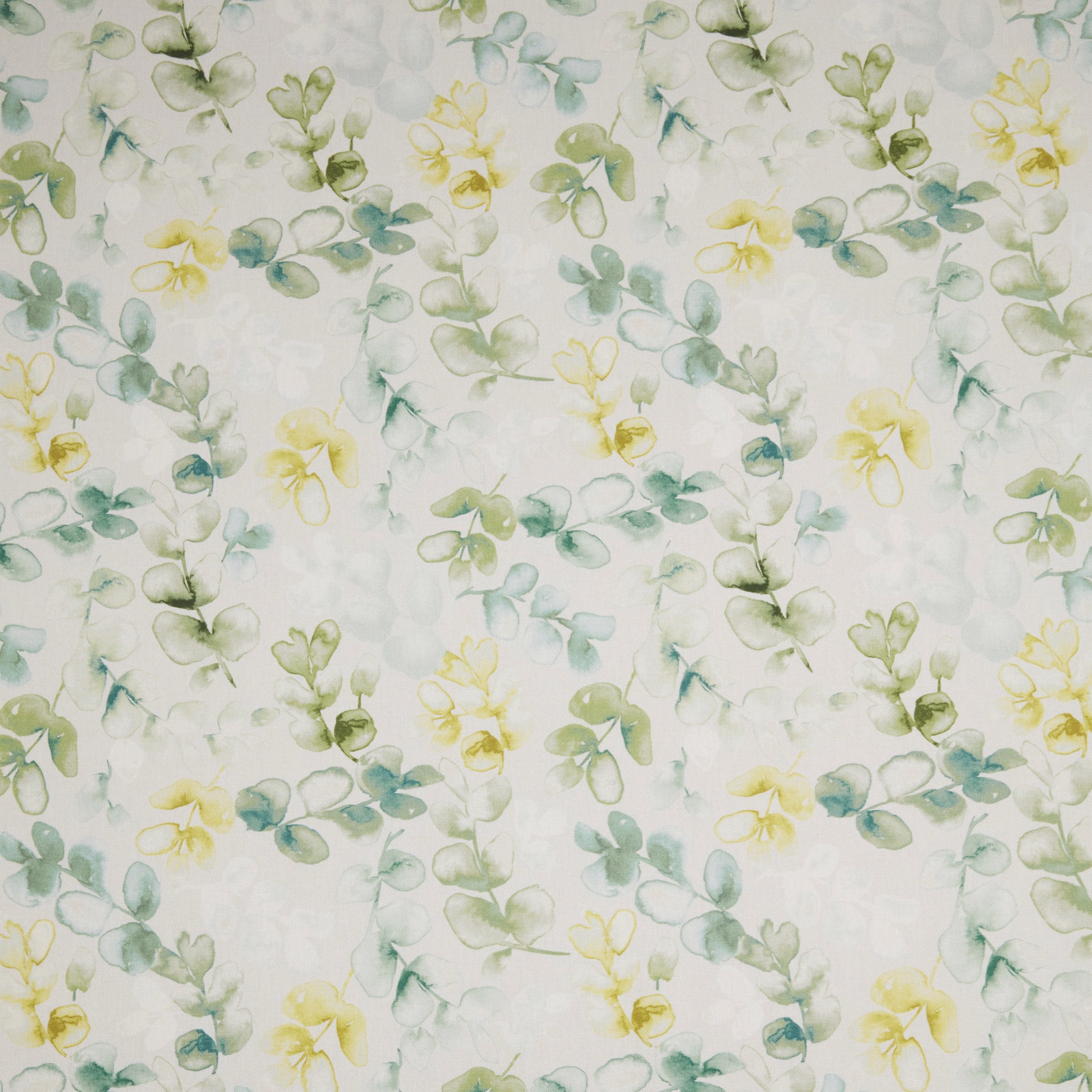 Watercolour jade and lemon botanical print on a pale ivory cotton ground