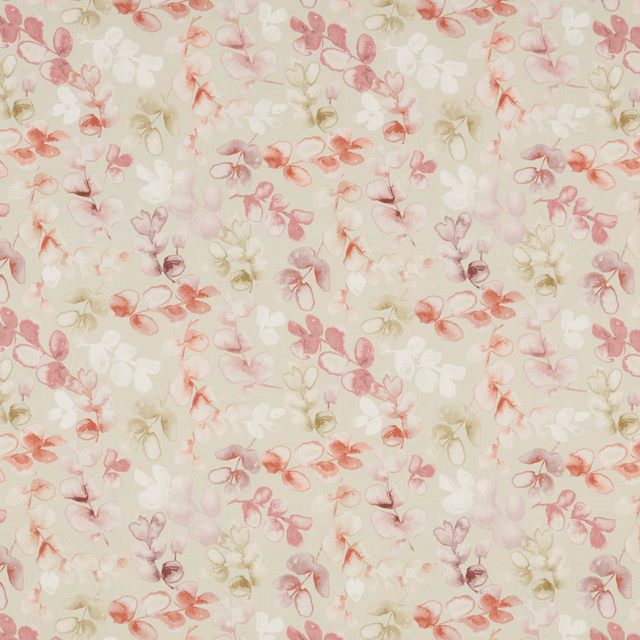 Soft pink and cream watercolour floral cotton fabric with a gentle repeating meadow motif