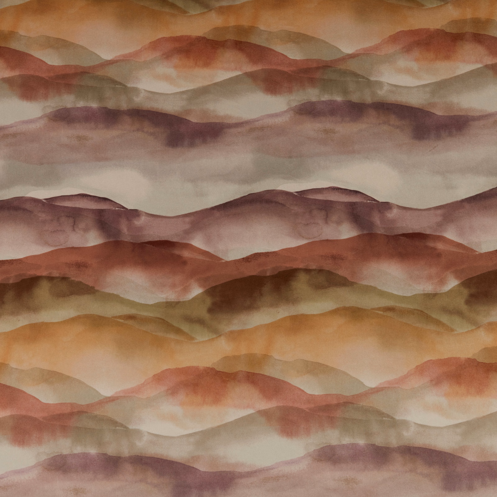 Abstract landscape fabric swatch in muted rosewood, blush and taupe bands