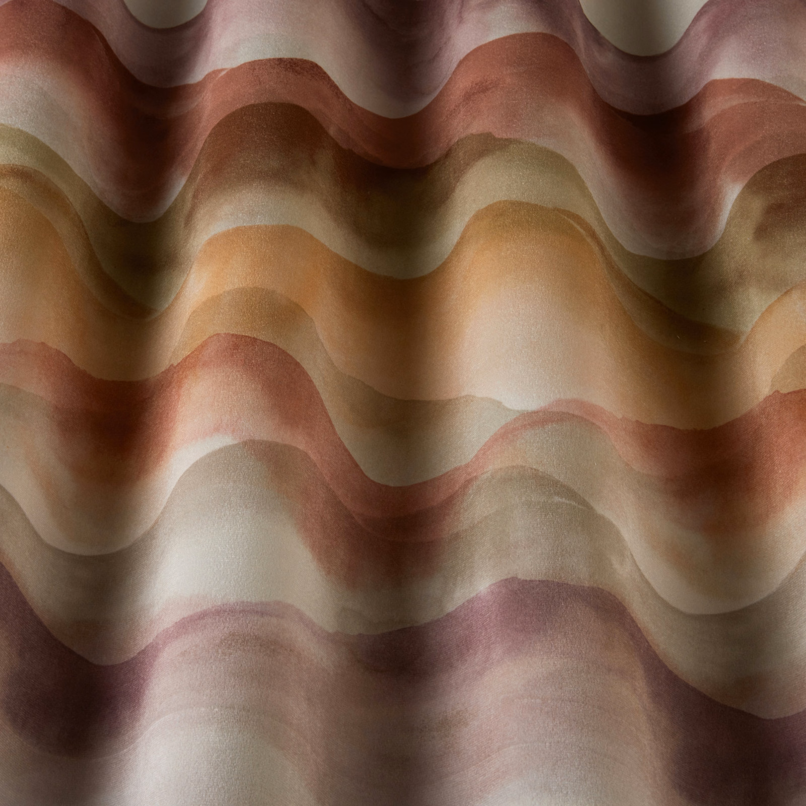 Layered rosewood and blush wavy stripes on a soft cotton fabric