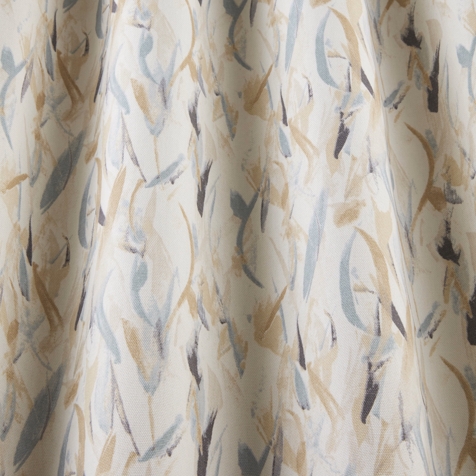 Cream cotton fabric with loose cornflower and oat brushstroke leaves