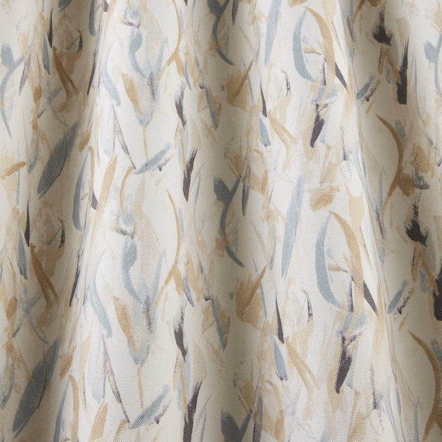 Cream cotton fabric with loose cornflower and oat brushstroke leaves