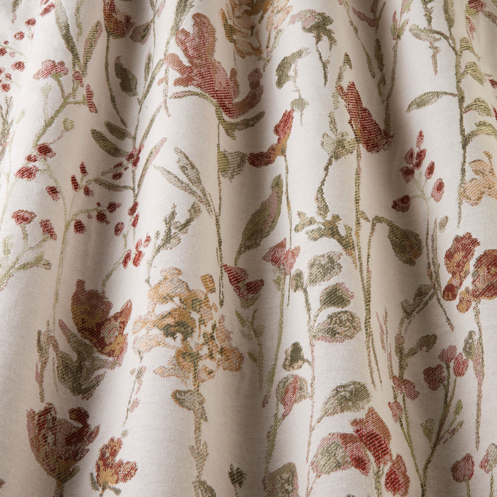 Cream cotton floral fabric with trailing rosewood and sage stems