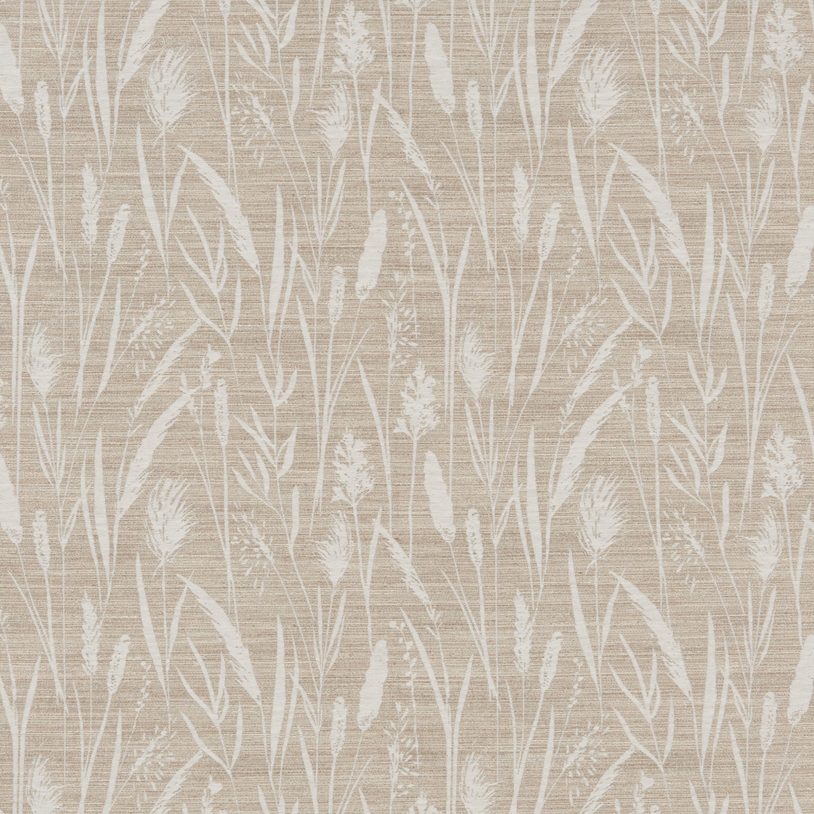 Barley beige cotton fabric with white meadow grasses and reeds