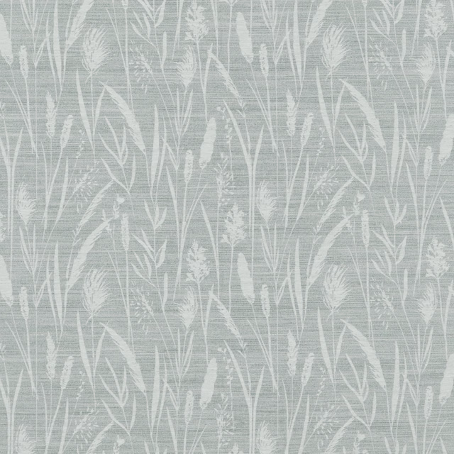 Soft cornflower-blue fabric with white reed and grass motif, lightly textured