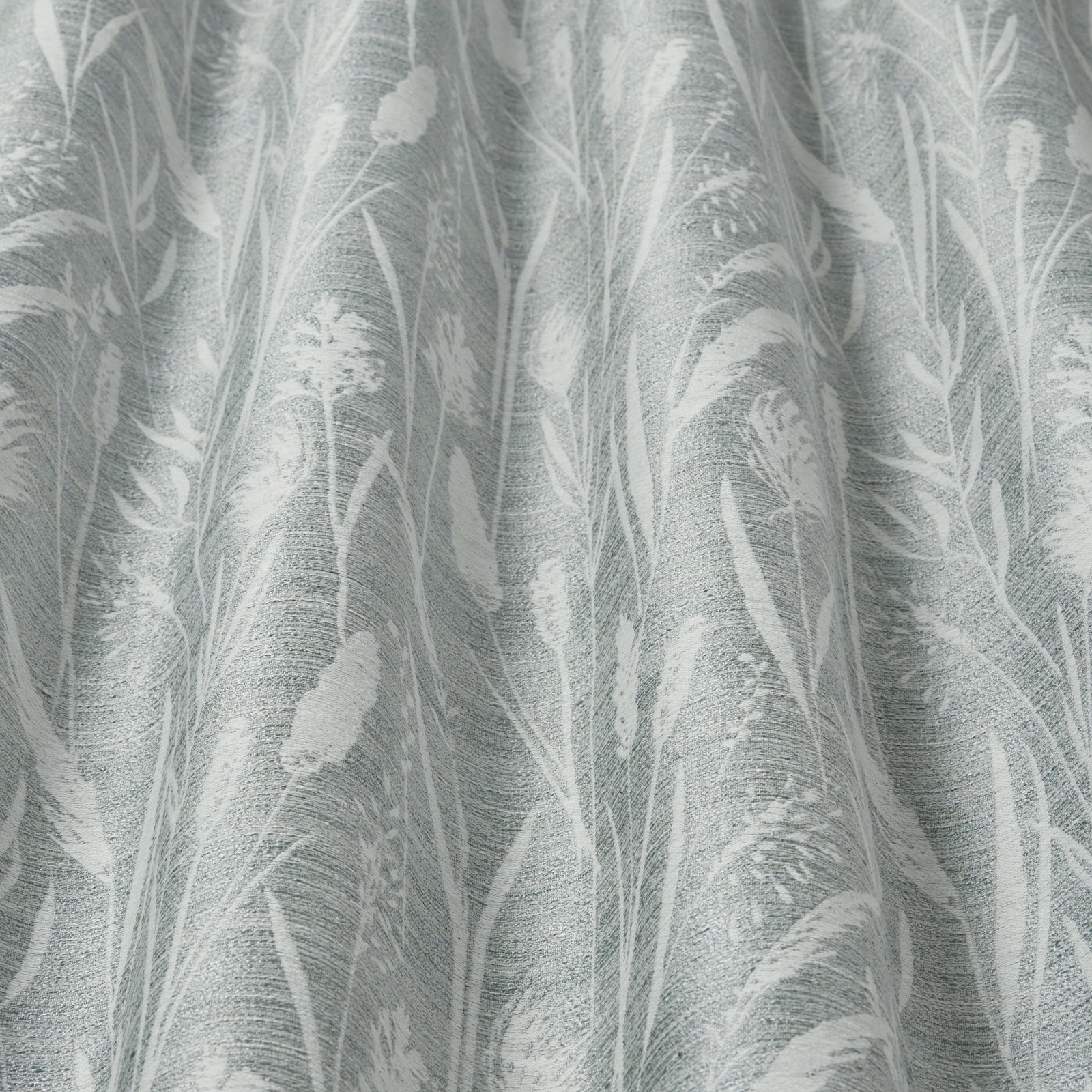 Cornflower blue cotton fabric with white sea-grass pattern and woven texture