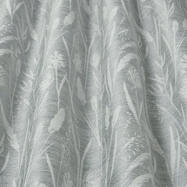 Cornflower blue cotton fabric with white sea-grass pattern and woven texture