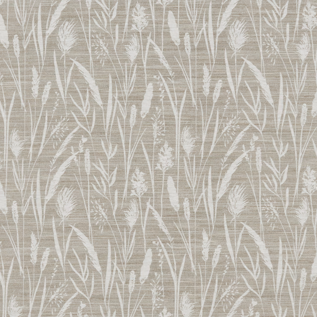 Hemp-beige cotton fabric with ivory meadow grasses and seed heads