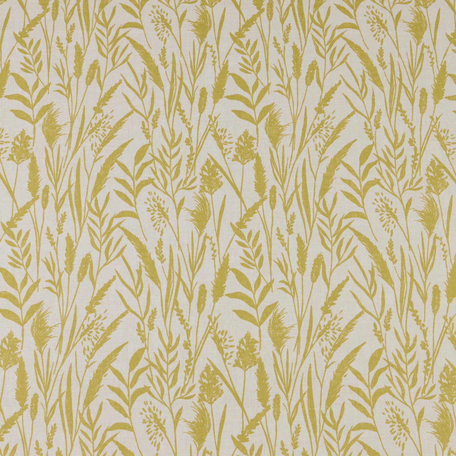 Citrus yellow wild grasses print on a pale cotton ground