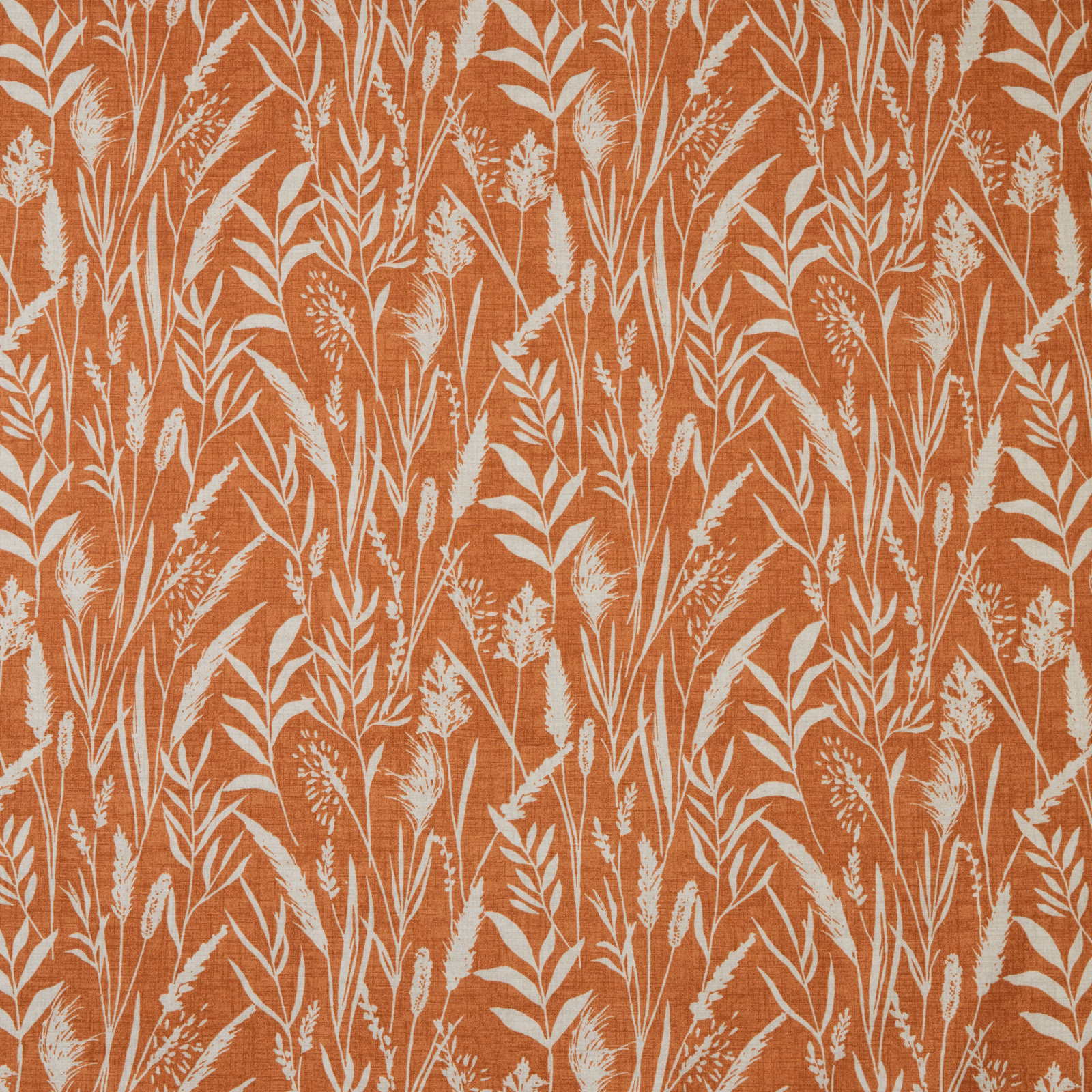 Clementine orange cotton fabric with ivory wild grass botanical print