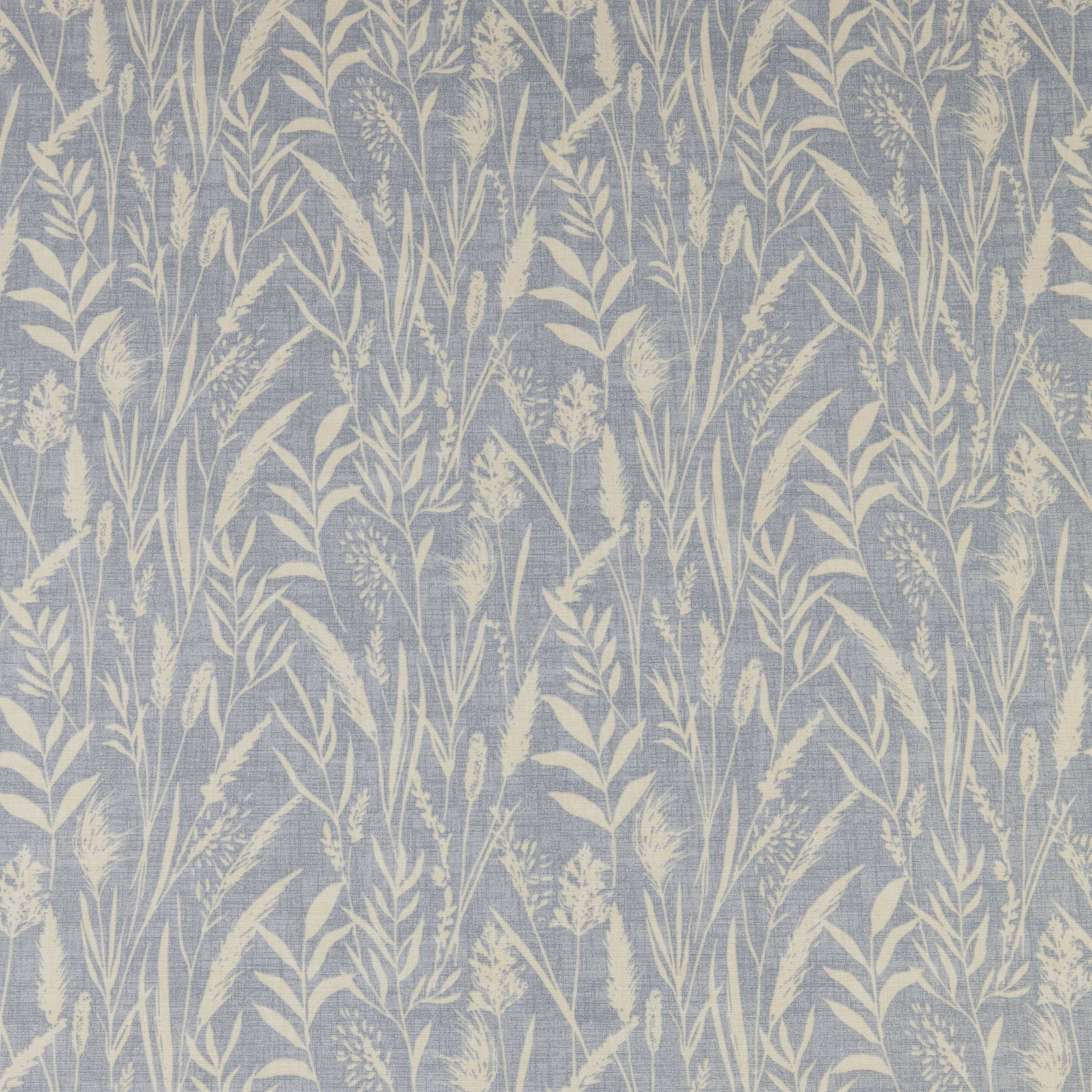 Cornflower blue cotton fabric with creamy wild grass and seed head print