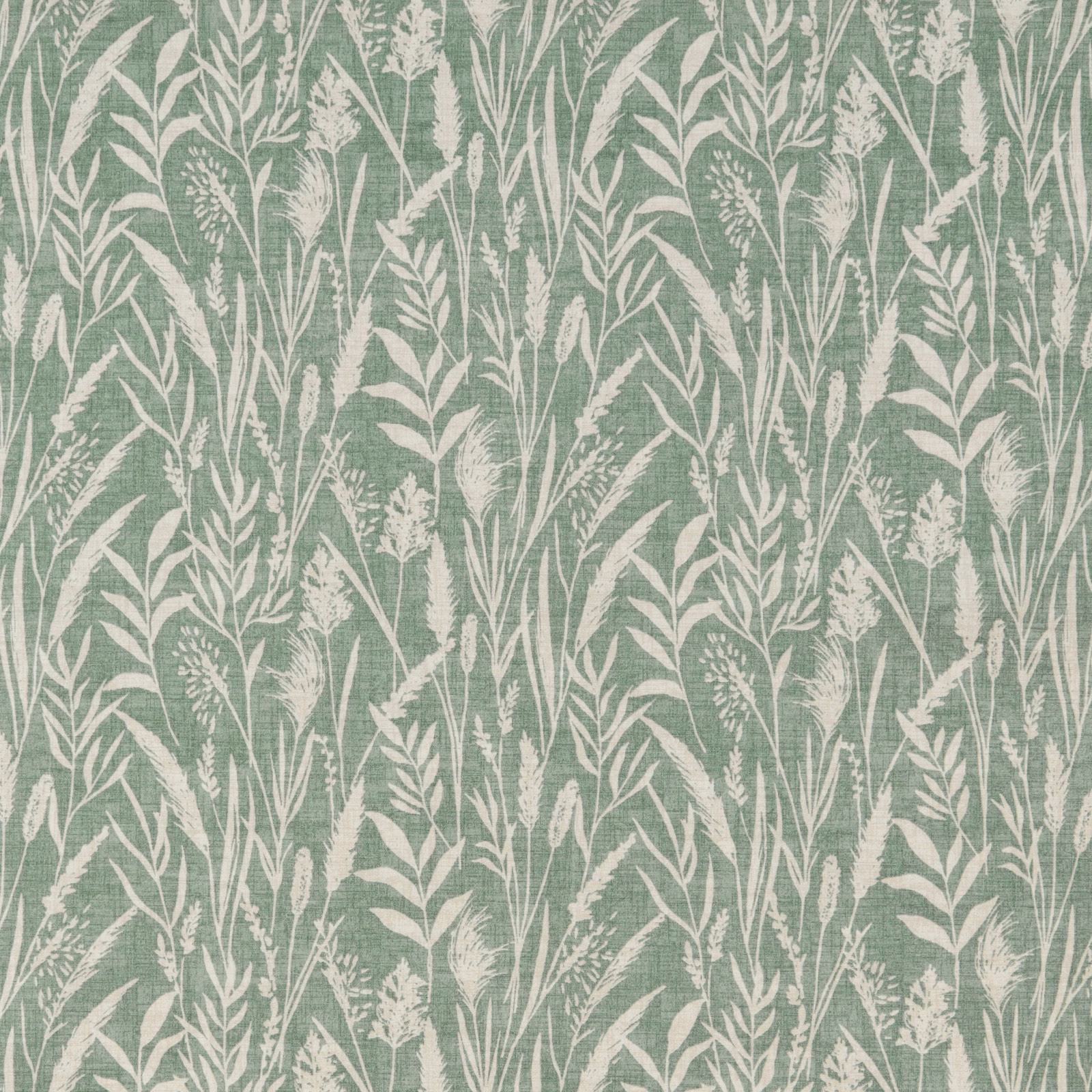 Jade green cotton fabric with cream wild grass botanical print