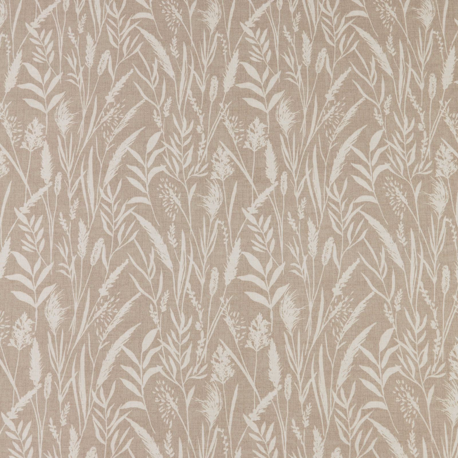 Pale beige cotton fabric with ivory wild grasses and seed heads print