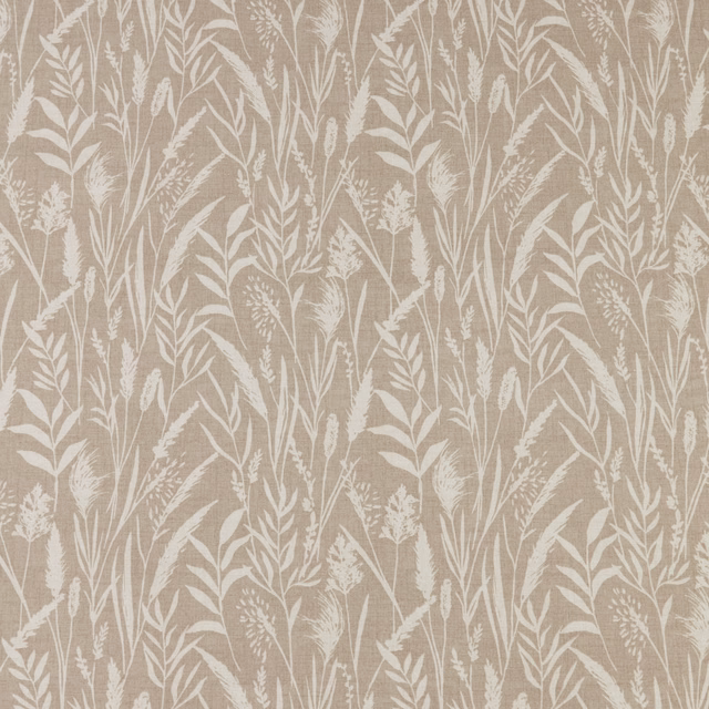 Pale beige cotton fabric with ivory wild grasses and seed heads print