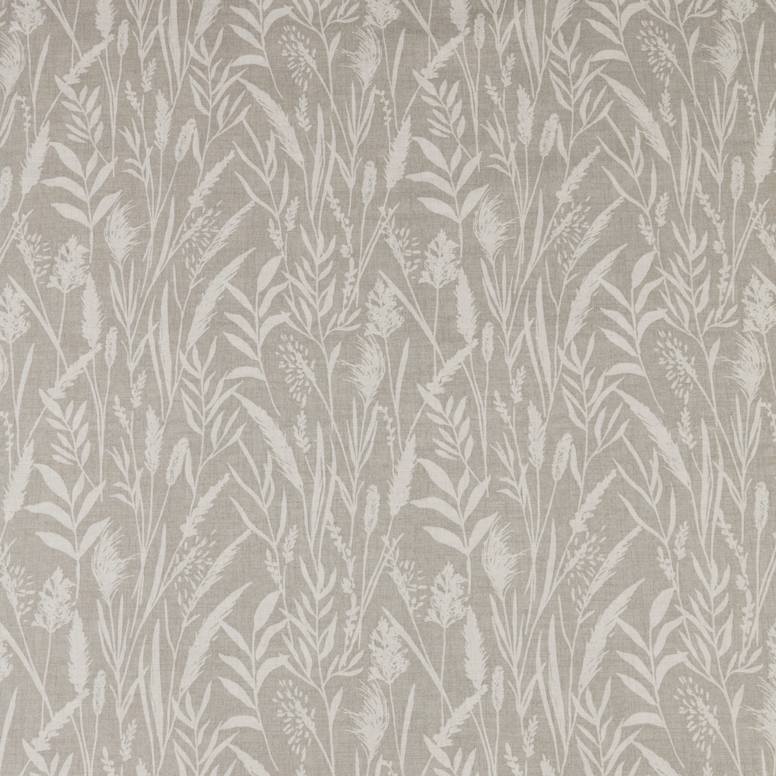Pebble taupe cotton fabric with pale wild grass and seedhead print