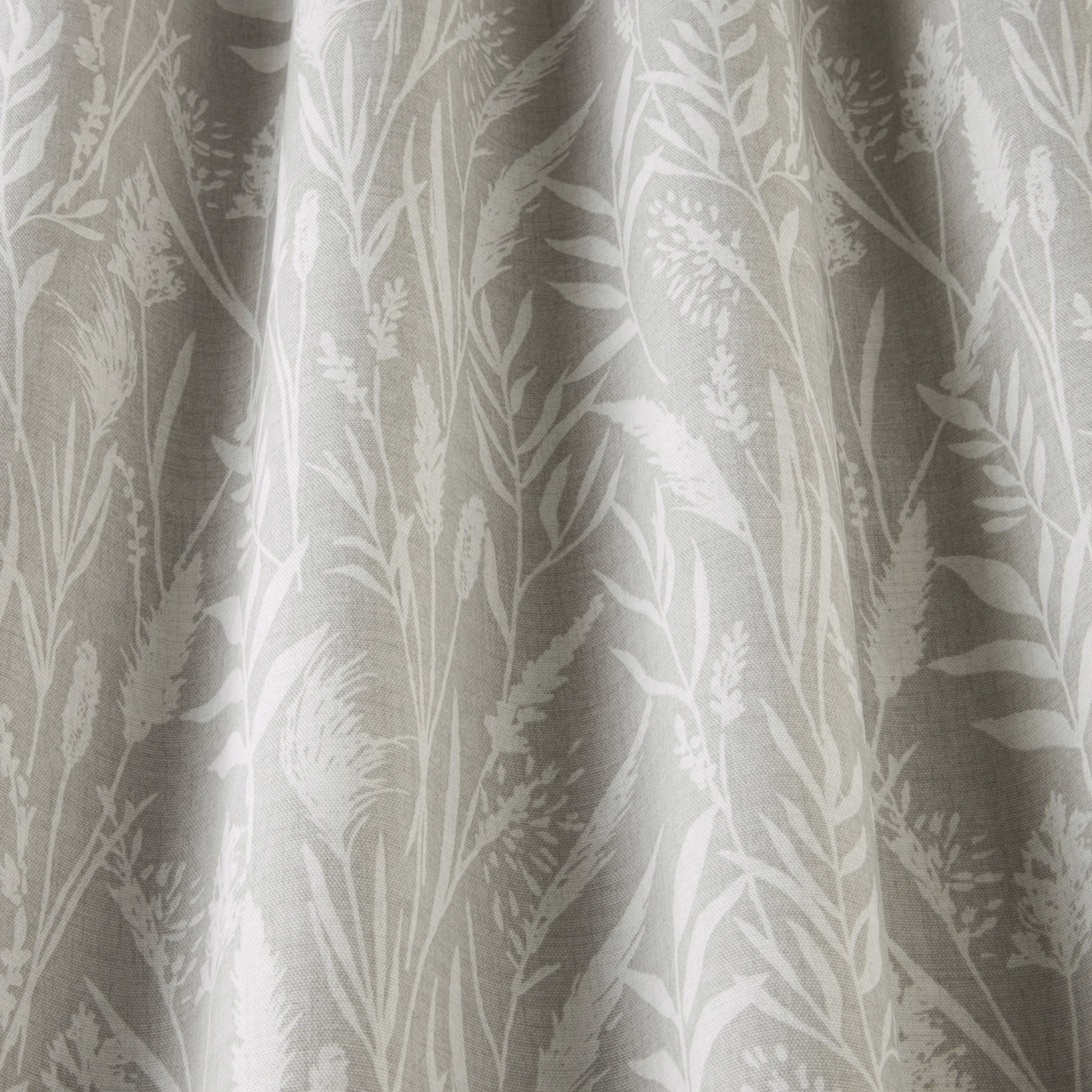 Pebble beige cotton fabric with pale wild grass botanical print