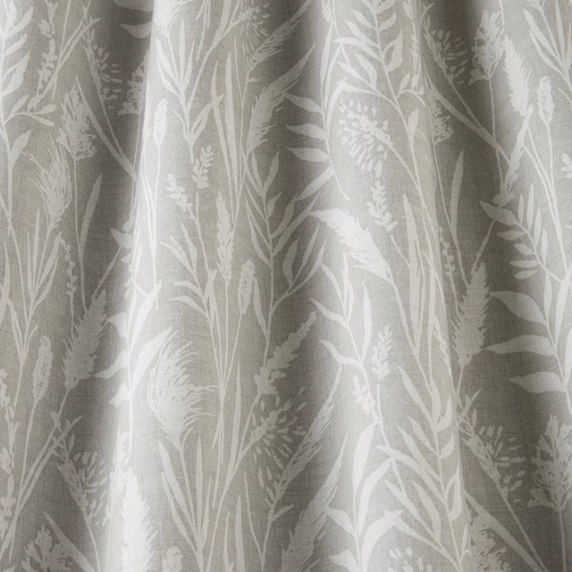 Pebble beige cotton fabric with pale wild grass botanical print