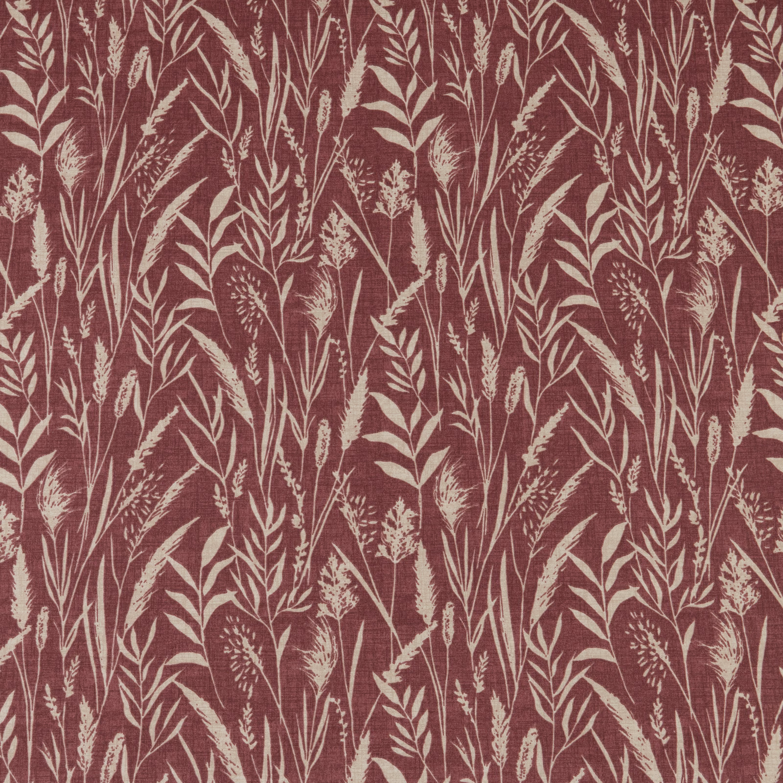 Rosewood cotton fabric with ivory wild grass and seedhead print