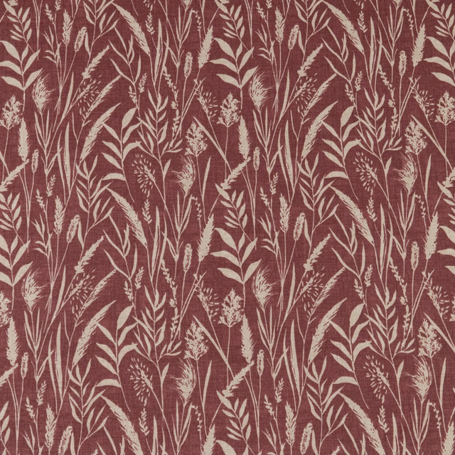 Rosewood cotton fabric with ivory wild grass and seedhead print