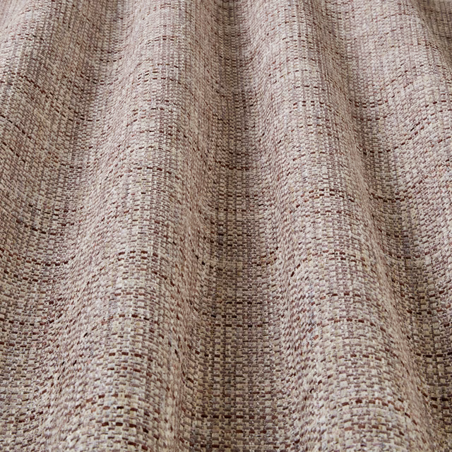 Soft beige woven fabric with muted grape flecks and a rippled texture
