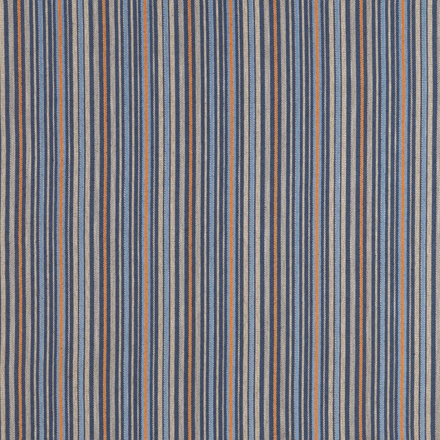 Vertical blue, cream and rust striped fabric with a fine batik texture