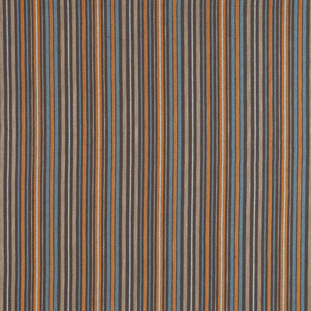 Close-up of Hendrix Noir Flat striped fabric in charcoal, teal, rust and cream