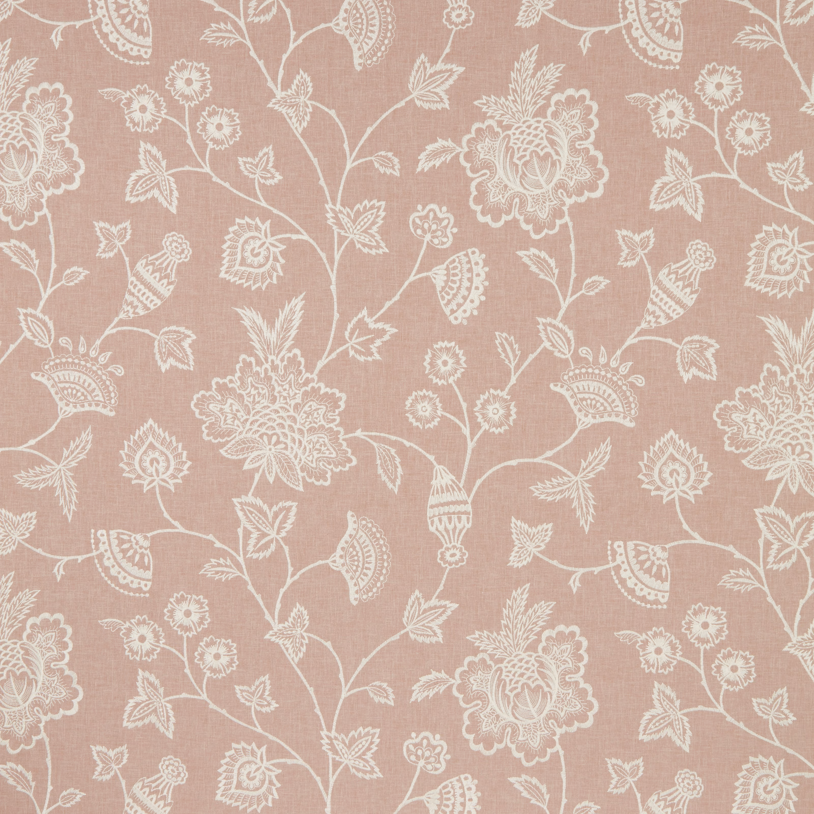 Dusty orchid pink fabric with ivory embroidered floral and paisley pattern