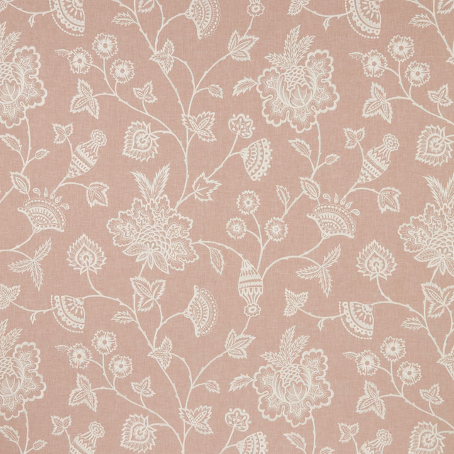 Dusty orchid pink fabric with ivory embroidered floral and paisley pattern