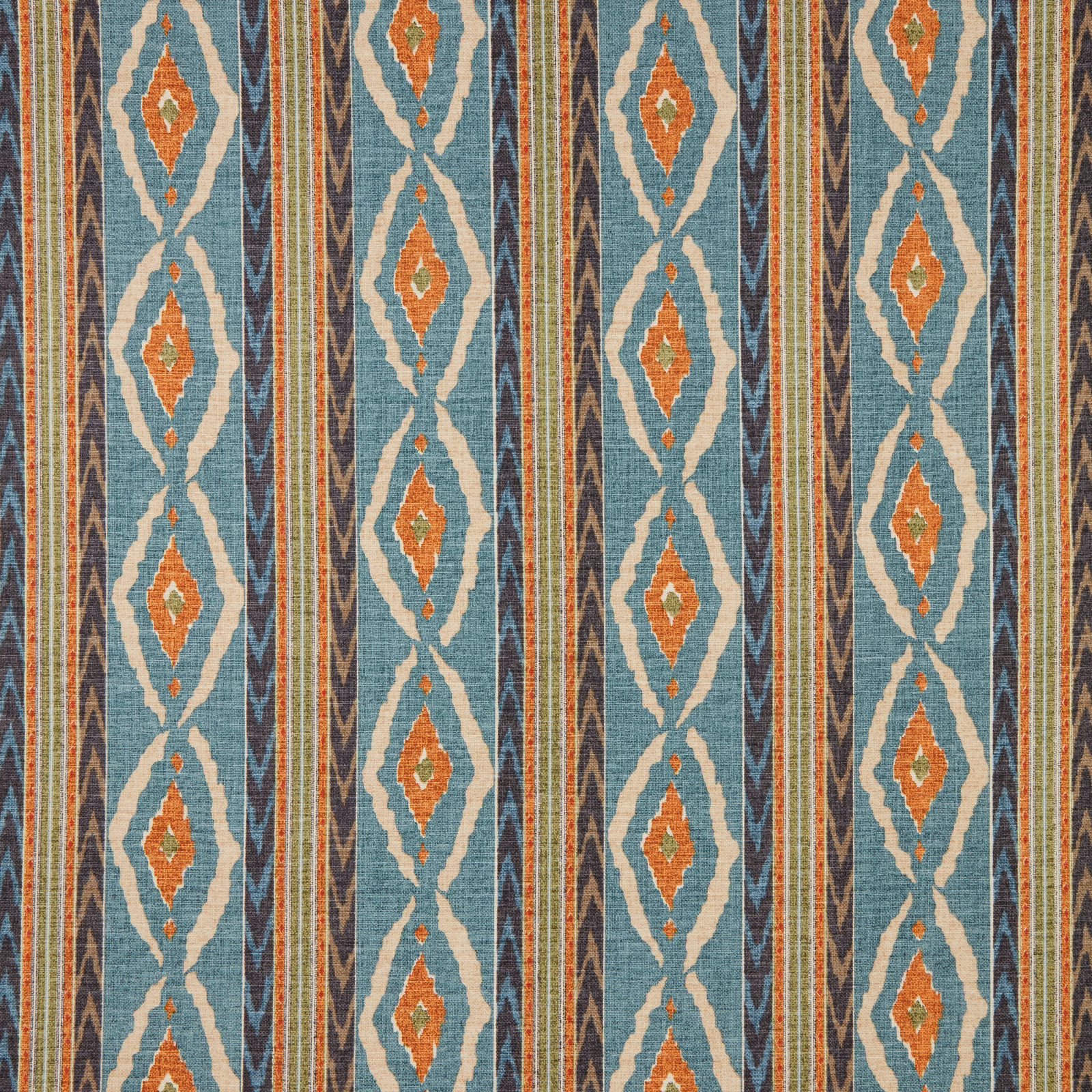 Seafoam teal geometric fabric with ivory diamonds and orange accents