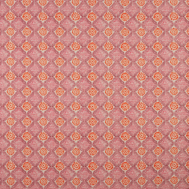 Hot pink cotton fabric with small coral and cream floral motifs