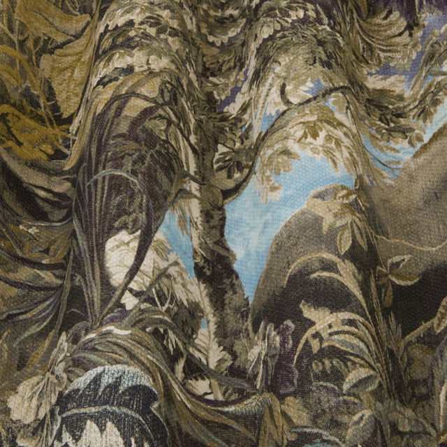 Painterly wavy foliage fabric in sage, charcoal and sky blue