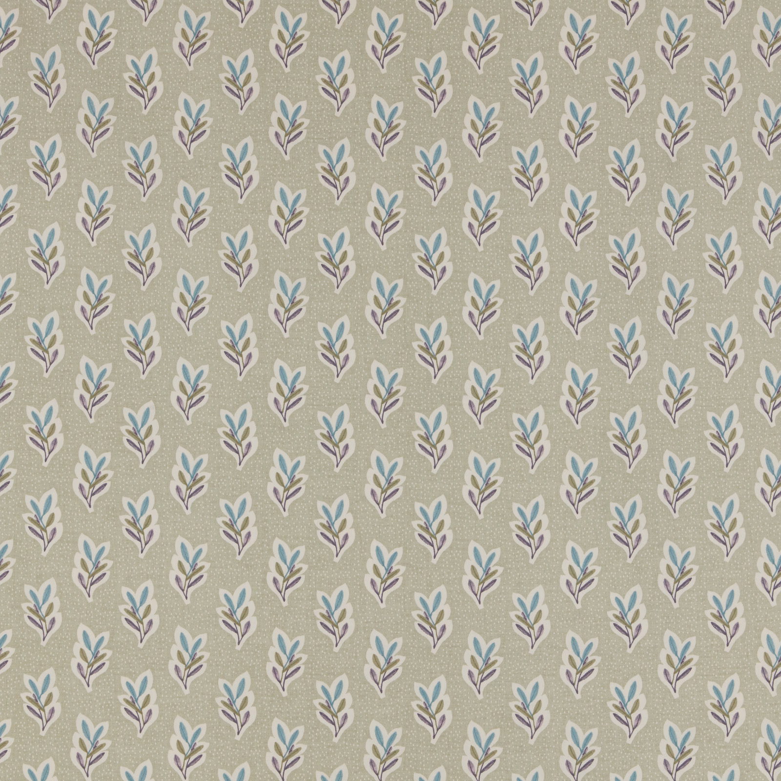 Small repeating leaf motif on a soft sage green fabric ground