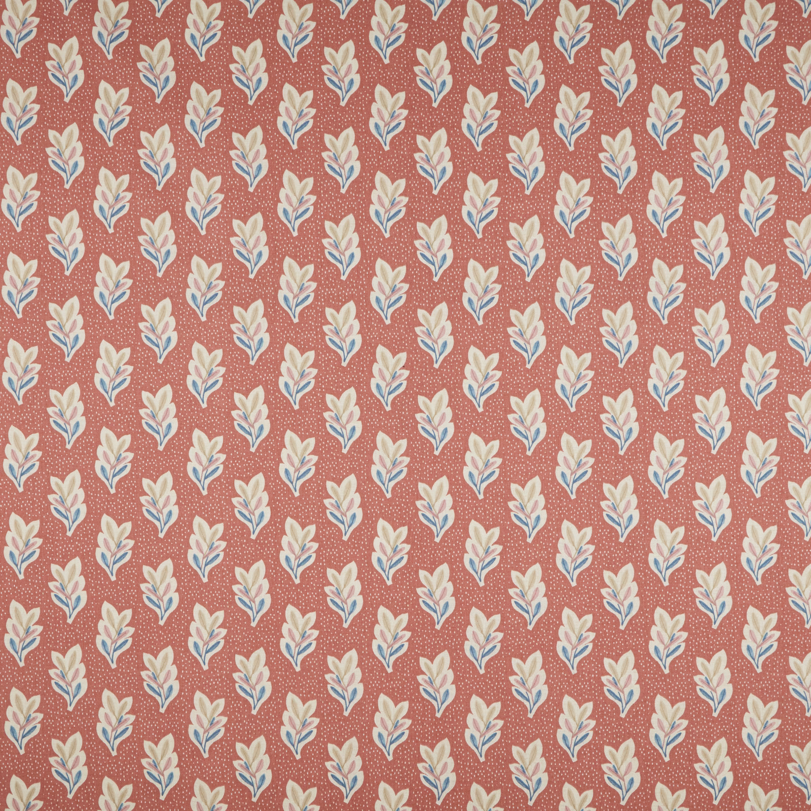 Small cream leaf motif on dusty coral terracotta patterned fabric