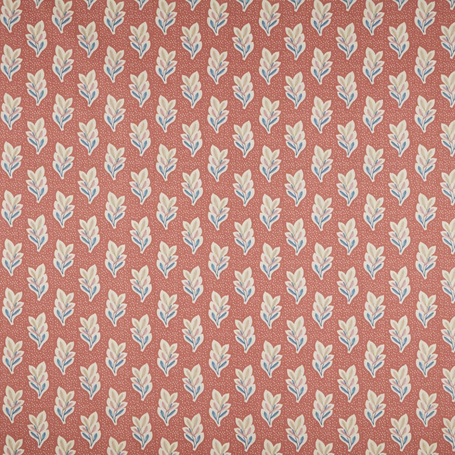 Small cream leaf motif on dusty coral terracotta patterned fabric