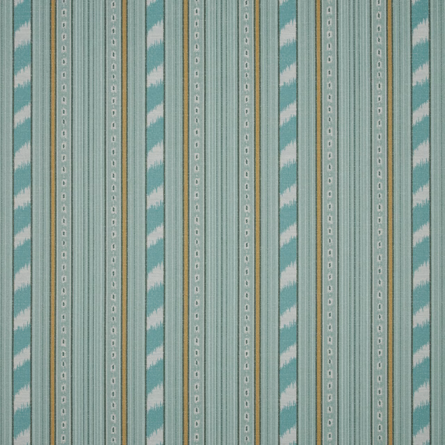Vertical jade teal striped fabric with pale zigzag bands and fine pinstripes