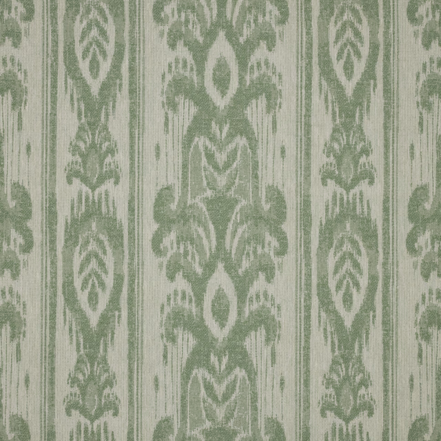 Soft sage green damask stripe fabric on a pale woven ground