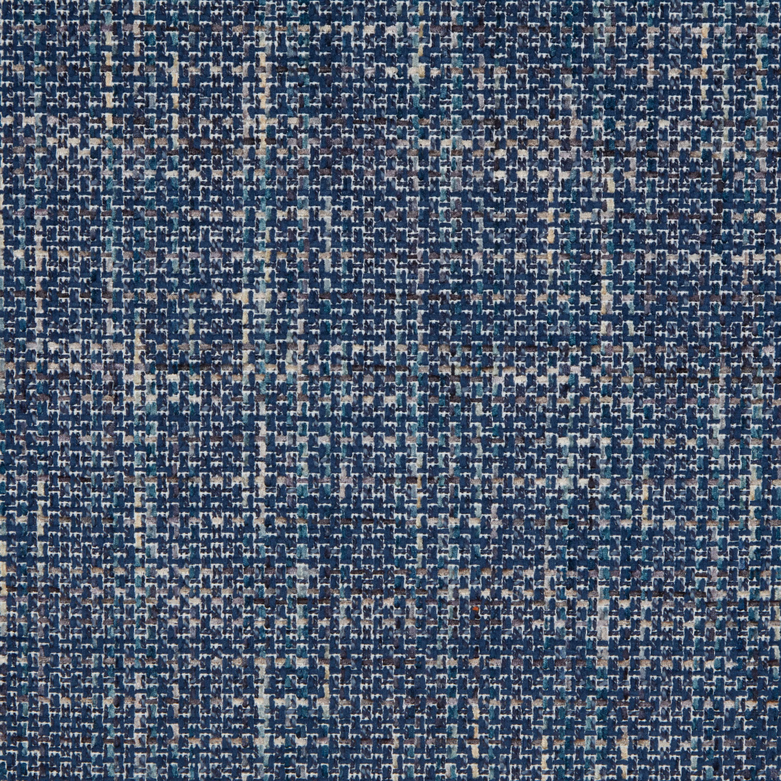 Close-up of a blue-teal woven check fabric with small speckled texture