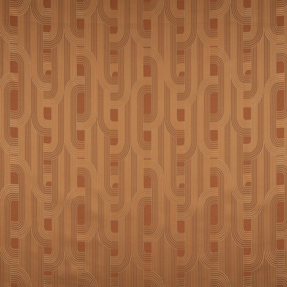 Amber geometric woven fabric with curved line motif and vertical stripe bands