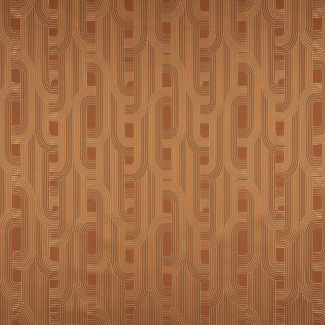 Amber geometric woven fabric with curved line motif and vertical stripe bands