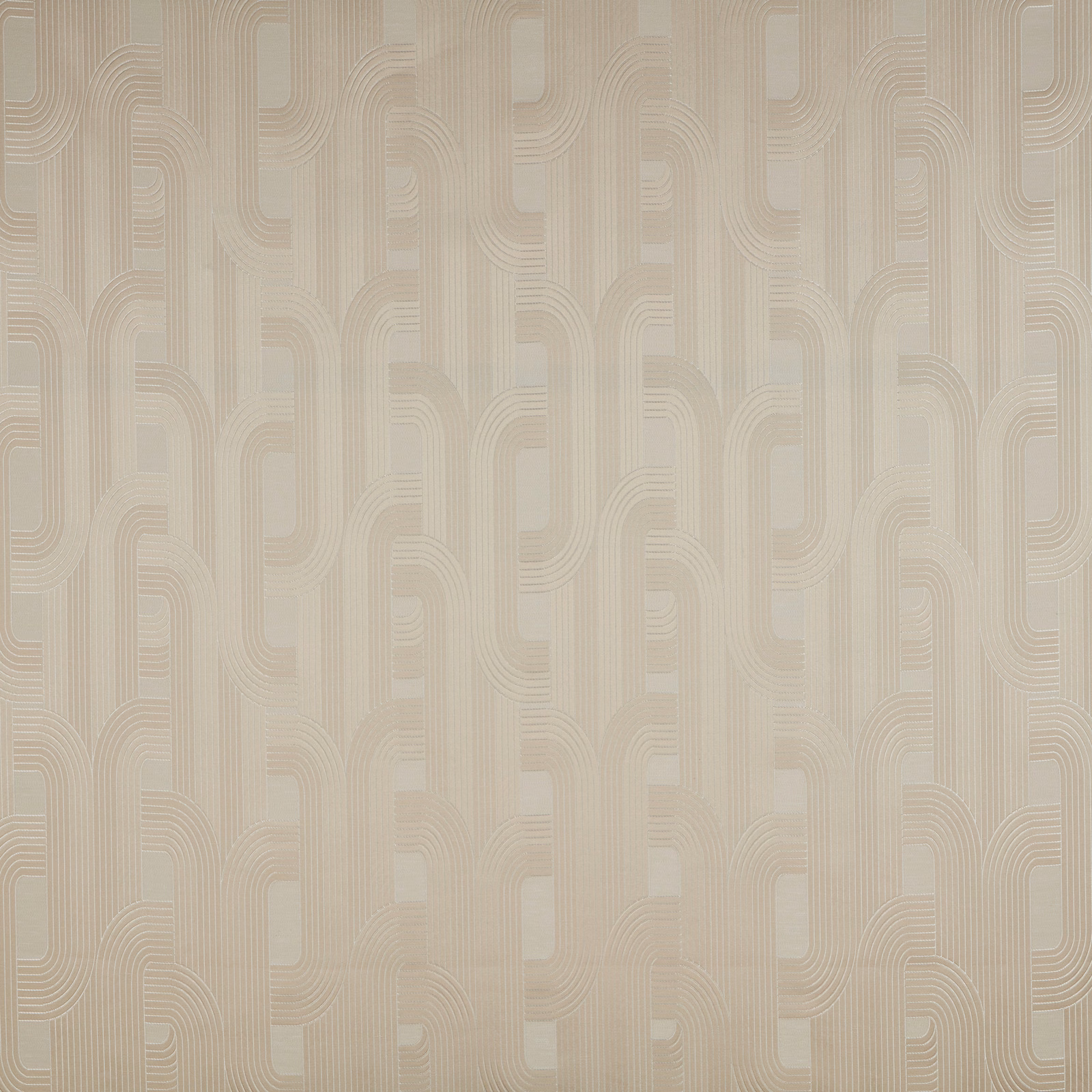 Pearl cream geometric fabric with raised linear arches and subtle sheen