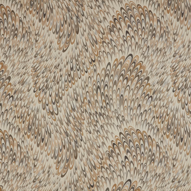 Opal and taupe abstract feather pattern on a soft cream fabric swatch