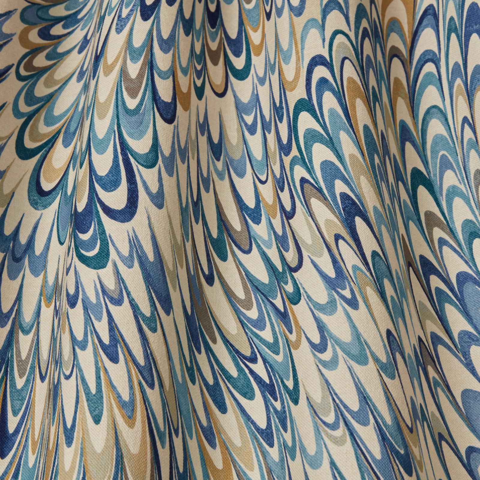 Abstract wavy fabric in sapphire, teal, cream and beige