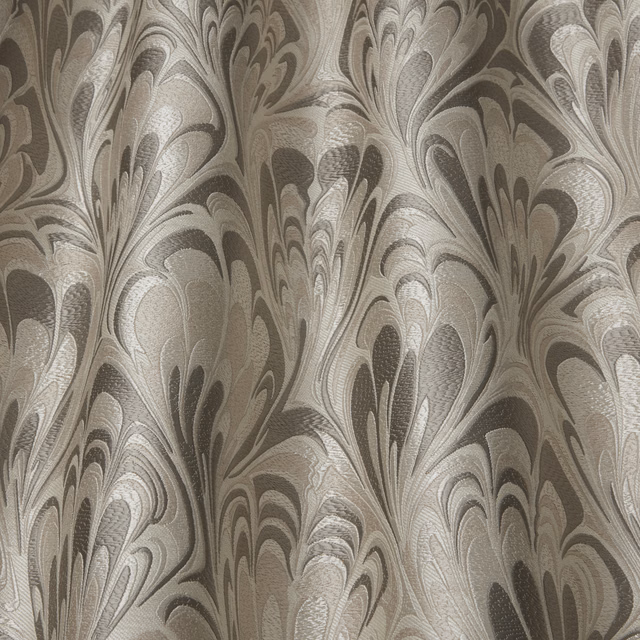 Opal and taupe-grey wavy jacquard fabric with a pearly sheen