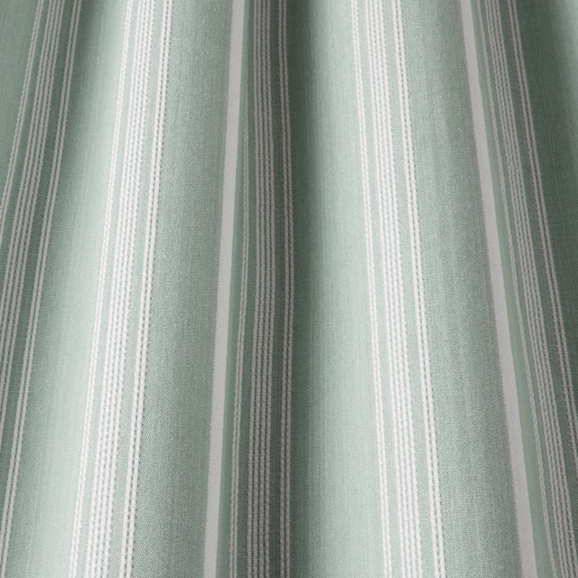 Soft seafoam green striped cotton fabric with pale white and grey-green bands