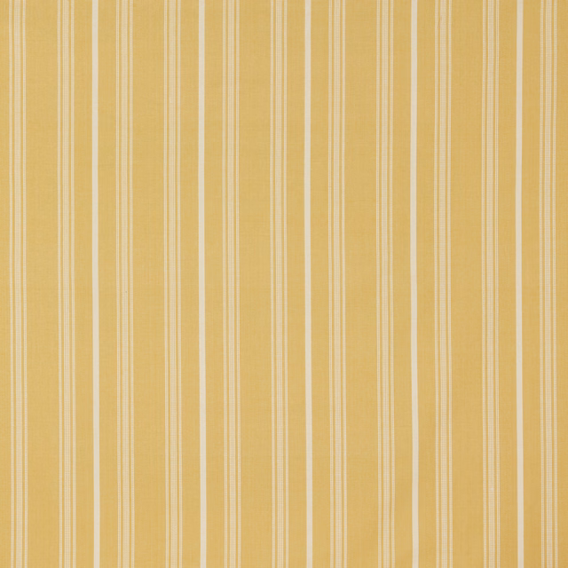 Barley-yellow cotton fabric with narrow cream vertical stripes and fine weave