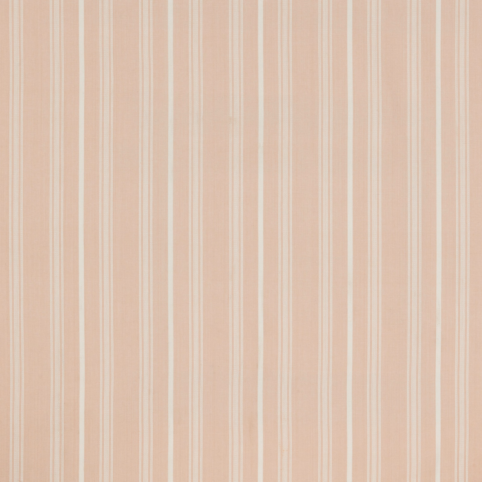 Vertical blush and cream striped cotton fabric with a soft matte weave